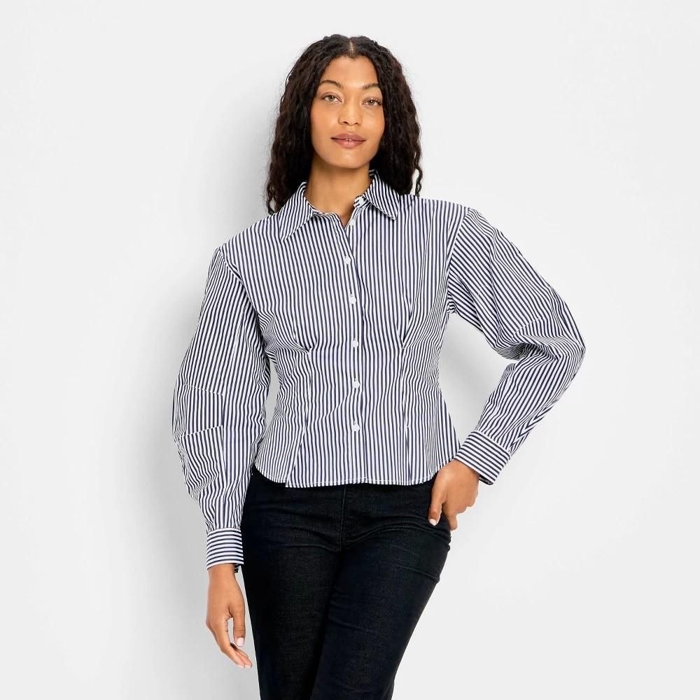 Size XS Future Collective Blue Striped Barrel Long Sleeve Button Down Shirt